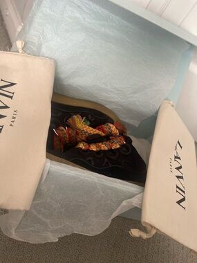 Lanvin Black Suede Sneakers with Rainbow Braided Laces